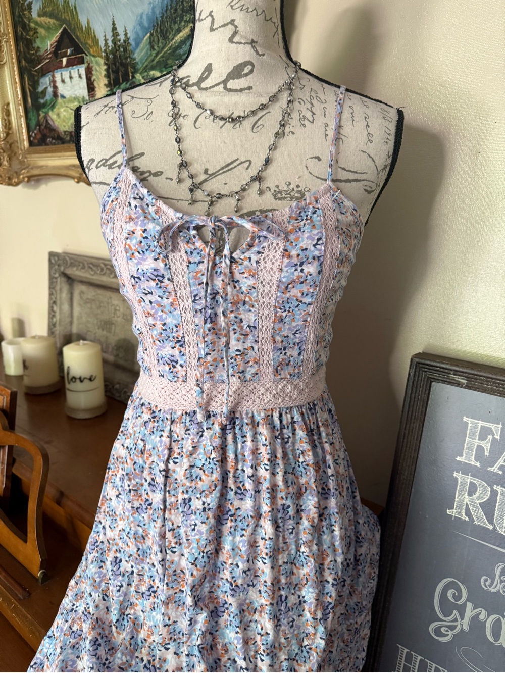 Vintage-Inspired Floral High Low Dress | Romantic Cottagecore Midi Smocked Dress - Picture 3 of 8